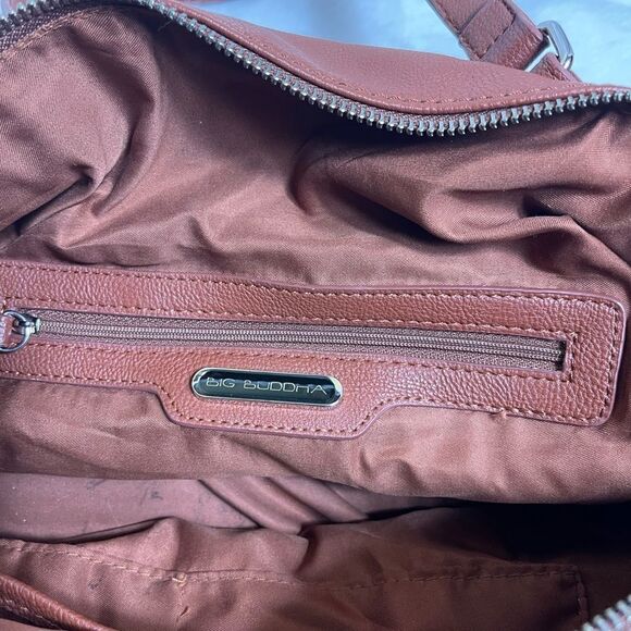 Big Buddha brown vegan zippered Satchel/shoulder bag gold tone hardwares. - Picture 4 of 14